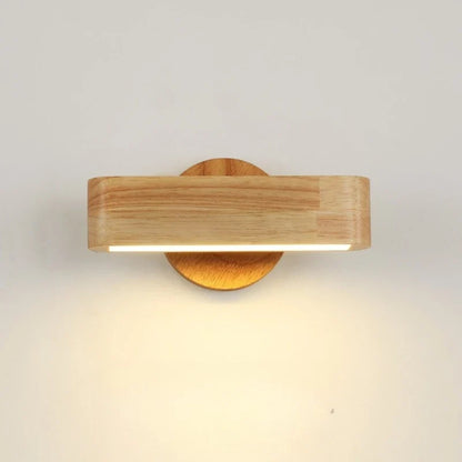 Rotating Japanese Wood Wall Lamp – Solid Wood & Aluminum Adjustable Wall Sconce with 3-Color Light for Bedroom & Reading