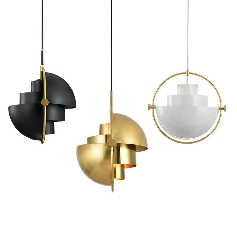 Modern Nordic Layered Dome Pendant Light – Sculptural Metal Hanging Lamp with Golden Ring in Gold, White or Black