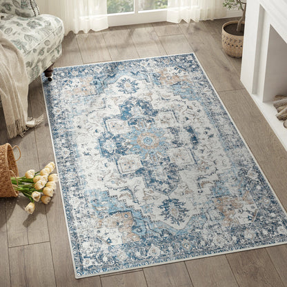 Heritage Medallion Oriental Area Rug – Foldable Non-Slip Vintage Carpet, Hallway Runner & Living Room Rug in 4 Sizes