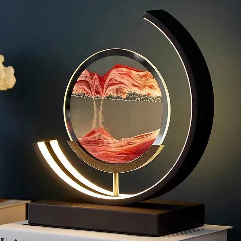 Sandlight Rotating Quicksand Art LED Table Lamp – 3D Moving Sand Picture Night Light, Relaxing Desk Decor