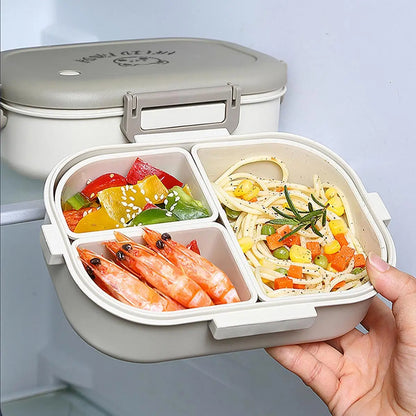 FreshMate Portable Bento Lunch Box – 3 Removable Leak-Proof Compartments with Side Locks, Meal Prep Container in White or Grey