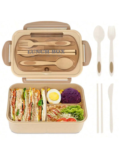MealMate 1200ml Bento Lunch Box with Utensils – 4-Compartment Leak-Proof Silicone Seal Food Container for Work & School