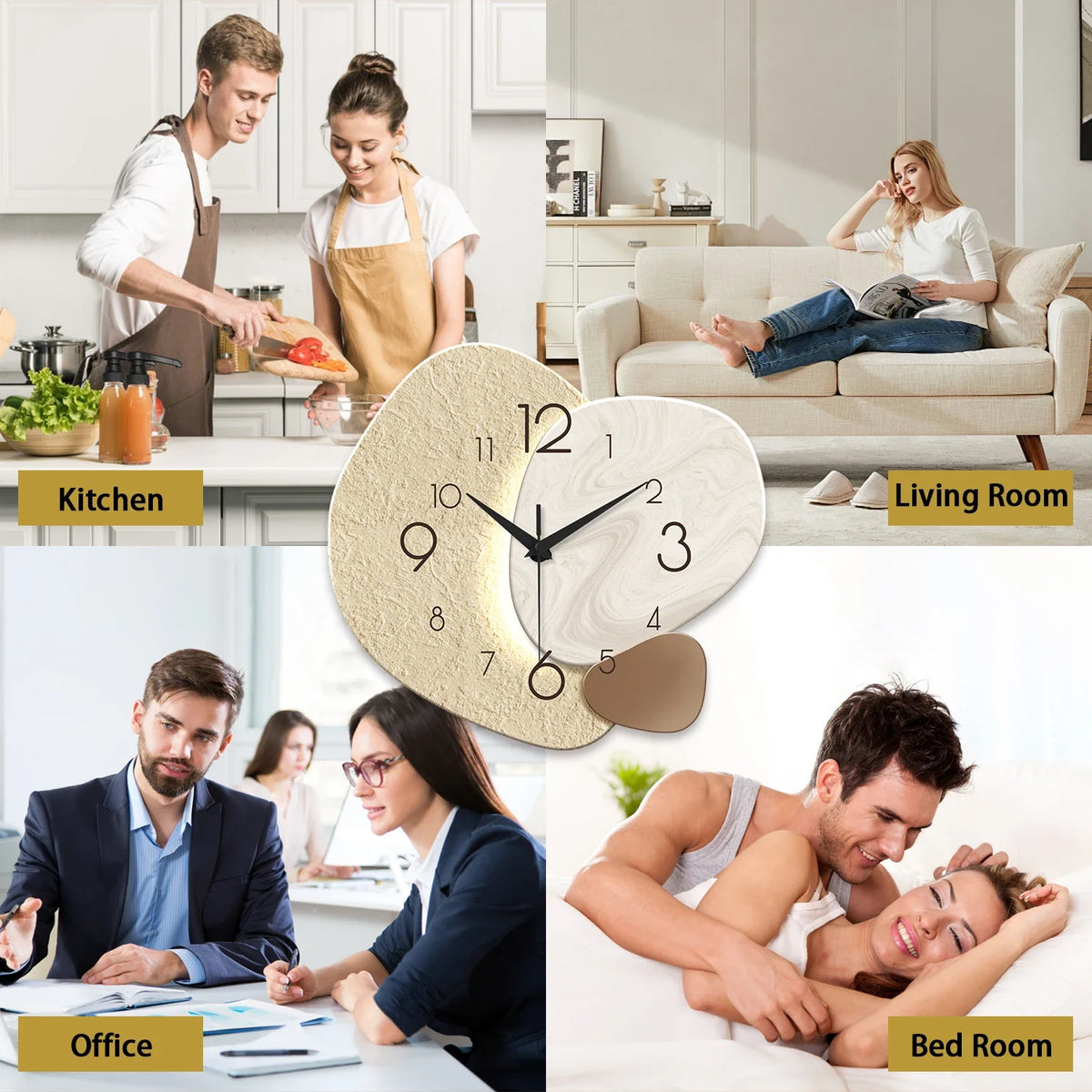 TempoStone Modern Wall Clock – Silent Non-Ticking Minimalist Stone-Look Clock for Living Room & Bedroom