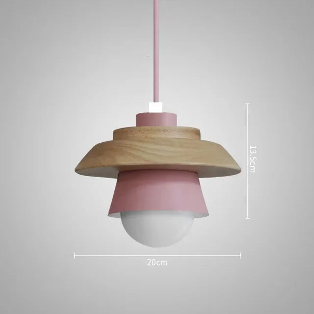 Nordic Wooden Macaron Pendant Light – Layered Wood & Color Hanging Lamp for Kitchen, Dining & Kids Room, Warm or Cool White