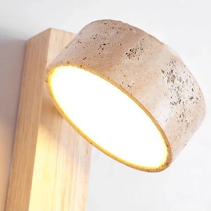 Éclat French Wabi-Sabi Wall Lamp – Solid Wood & Travertine Headboard Reading Light with Pull Switch for Bedroom
