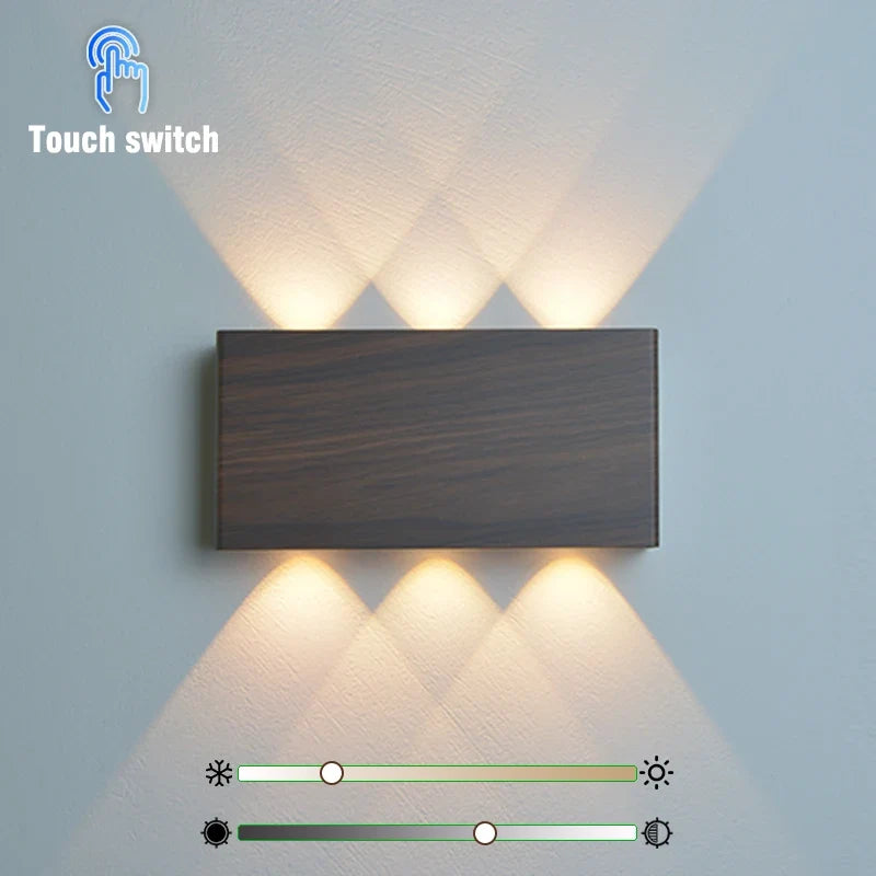 LumiBlock Rechargeable Wireless Wall Lamp – Magnetic or Adhesive No-Drill Sconce, 4000mAh, 3 Light Colors in Wood Grain