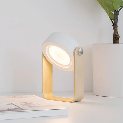 Portable Wooden Handle Lantern Lamp – Foldable Rechargeable LED Table Light, 3-Level Touch Dimming, 360° Rotating Head