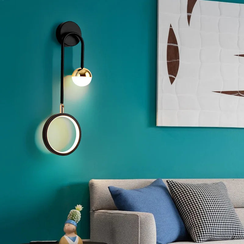 Orbis Modern Nordic LED Wall Light – Sculptural Acrylic Circle Diffuser with Golden Globe Accent, Left or Right Facing