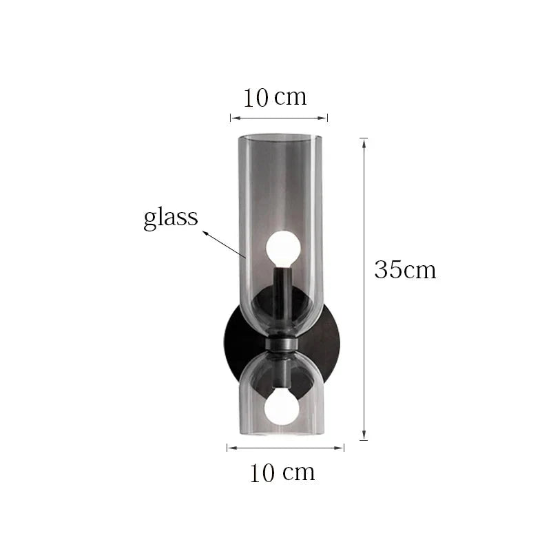 Nordic Smoked Glass Tube Wall Lamp – Modern Up & Down Cylinder Wall Sconce for Hallway, Bedroom & Living Room