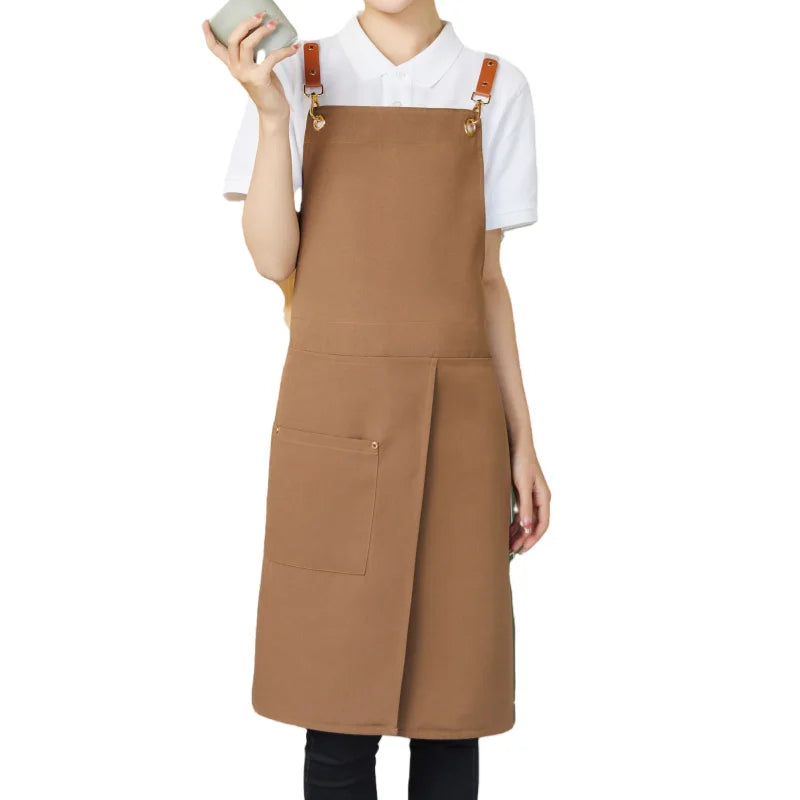 WorkEase Waterproof Canvas Apron – Split-Skirt Chef & Barista Apron with Pockets, Unisex Heavy-Duty Workwear in 6 Colors