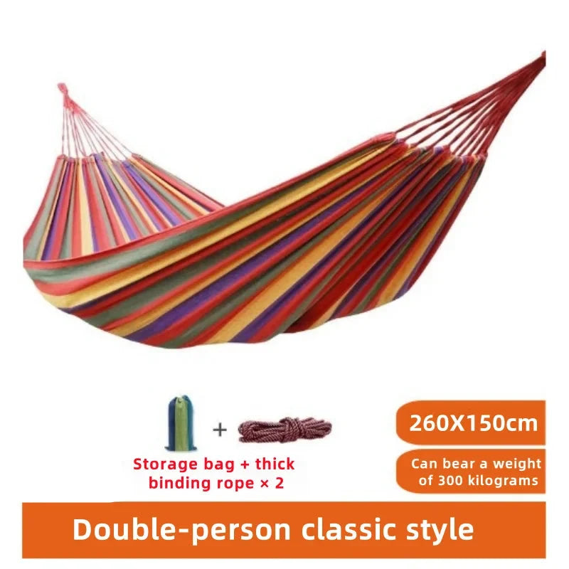 Striped Canvas Double Hammock – Soft Cotton Swing Bed for 2, 200 kg Capacity, Indoor & Outdoor Camping, Backyard & Patio
