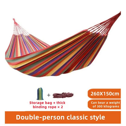 Striped Canvas Double Hammock – Soft Cotton Swing Bed for 2, 200 kg Capacity, Indoor & Outdoor Camping, Backyard & Patio