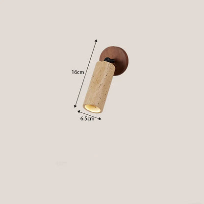 Huangdong Wabi-Sabi Travertine & Wood Wall Lamp – Japanese Natural Stone Wall Sconce with Focused Warm Light