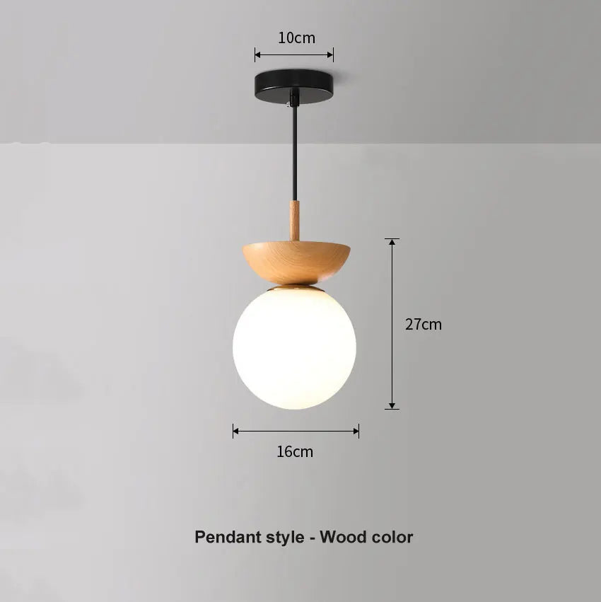 Nordic Opal Glass Globe Light with Wood-Effect Finish – Pendant or Ceiling Mount in Natural Wood or Walnut Look