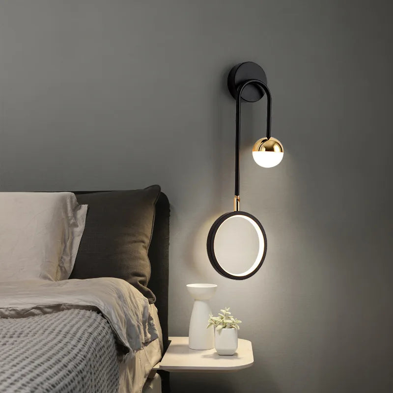 Orbis Modern Nordic LED Wall Light – Sculptural Acrylic Circle Diffuser with Golden Globe Accent, Left or Right Facing