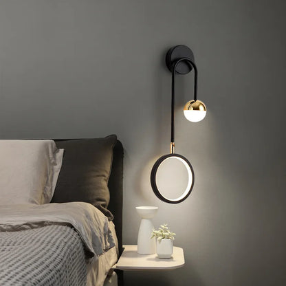 Orbis Modern Nordic LED Wall Light – Sculptural Acrylic Circle Diffuser with Golden Globe Accent, Left or Right Facing