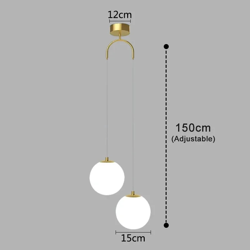 Luna Opal Glass Globe Pendant Light – Modern Nordic 1 or 2 Head Hanging Lamp in Black, White or Gold for Dining & Kitchen