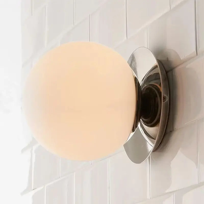 Nordic Opal Globe Glass Wall Lamp – Minimalist Bathroom Vanity & Bedroom Wall Sconce in Black, Gold, Chrome or Silver