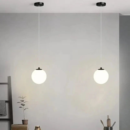 Luna Opal Glass Globe Pendant Light – Modern Nordic 1 or 2 Head Hanging Lamp in Black, White or Gold for Dining & Kitchen