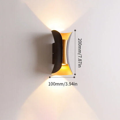 Modern Black & Gold Up & Down LED Wall Light – Waterproof Curved Indoor Outdoor Wall Sconce for Porch, Hallway & Living Room