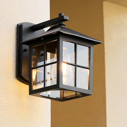 Camden Vintage Outdoor Wall Lantern – Classic Black Metal & Clear Glass E27 Porch Light, IP44 Rust-Resistant Sconce