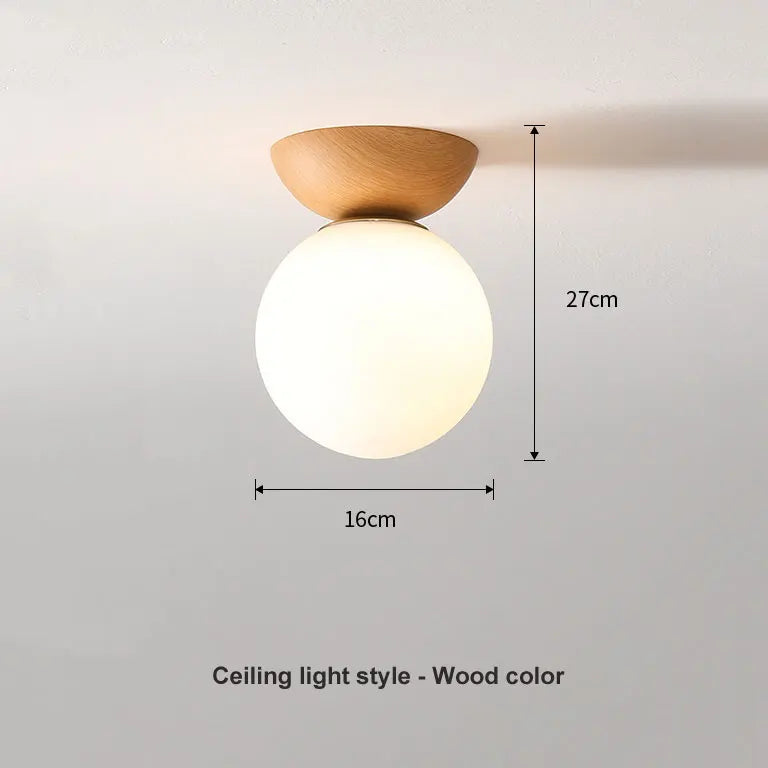 Nordic Opal Glass Globe Light with Wood-Effect Finish – Pendant or Ceiling Mount in Natural Wood or Walnut Look