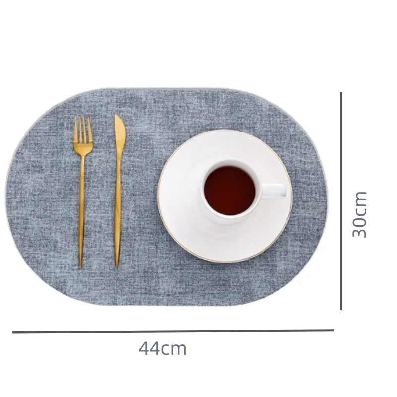 LinoMat Oval Faux Leather Placemats – Linen Texture Heat-Resistant Non-Slip Waterproof Table Mats, Set of 4 or 6, 8 Colors