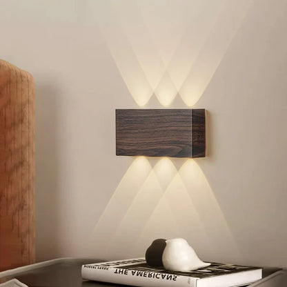 LumiBlock Rechargeable Wireless Wall Lamp – Magnetic or Adhesive No-Drill Sconce, 4000mAh, 3 Light Colors in Wood Grain