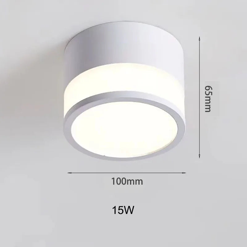 Nordic Surface-Mounted LED Downlight – 9W or 15W Slim Round Ceiling Spotlight, Warm or Cool White for Hallway & Bedroom