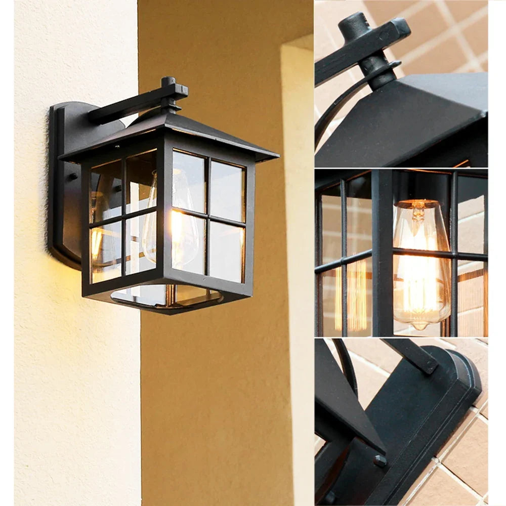 Camden Vintage Outdoor Wall Lantern – Classic Black Metal & Clear Glass E27 Porch Light, IP44 Rust-Resistant Sconce