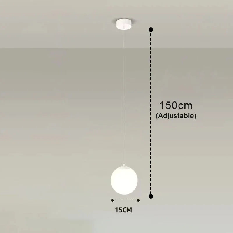 Luna Opal Glass Globe Pendant Light – Modern Nordic 1 or 2 Head Hanging Lamp in Black, White or Gold for Dining & Kitchen