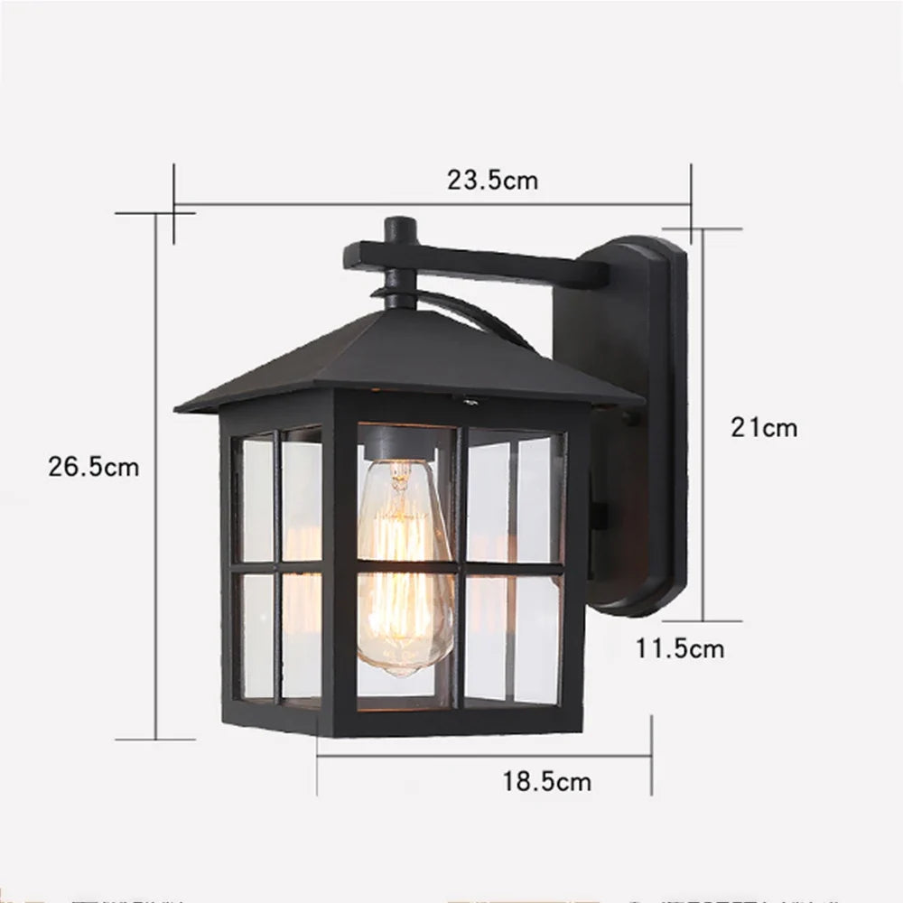 Camden Vintage Outdoor Wall Lantern – Classic Black Metal & Clear Glass E27 Porch Light, IP44 Rust-Resistant Sconce