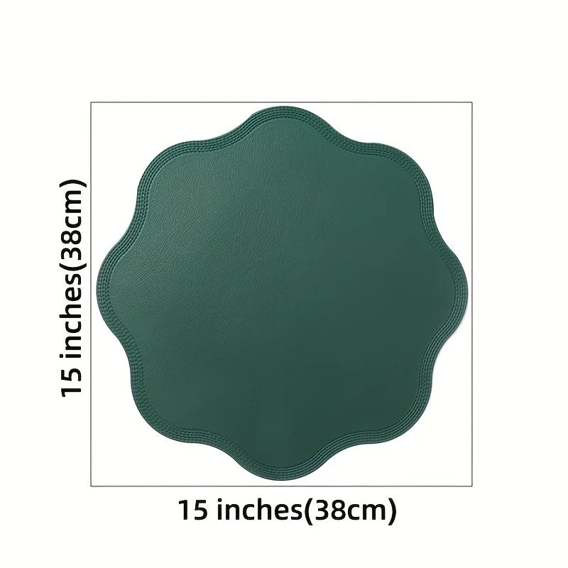 FloraMat Round Embossed Floral Faux Leather Placemats – Heat-Resistant Waterproof Table Mats, Set of 4 or 6, 5 Colors