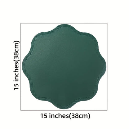 FloraMat Round Embossed Floral Faux Leather Placemats – Heat-Resistant Waterproof Table Mats, Set of 4 or 6, 5 Colors