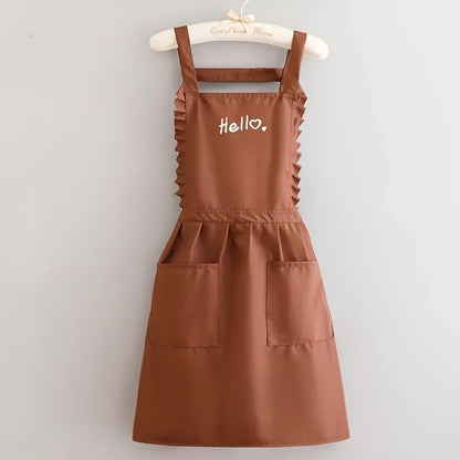 FloraBelle Princess-Style Floral Waterproof Apron – Elegant Women's Work, Gardening & Kitchen Apron in Black or Coffee