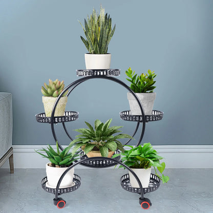 6-Tier Metal Plant Stand with Wheels – Rolling Flower Pot Holder Rack for Indoor & Outdoor Patio, Balcony & Living Room