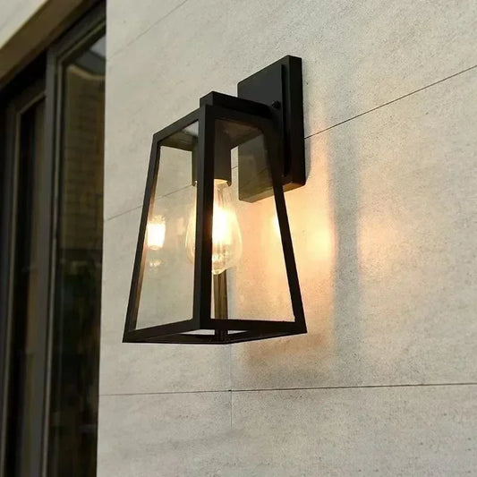 Verona Modern Outdoor Wall Lantern – European-Style Geometric Glass or Acrylic Weatherproof Porch Light in Matte Black