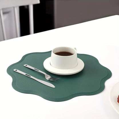 FloraMat Round Embossed Floral Faux Leather Placemats – Heat-Resistant Waterproof Table Mats, Set of 4 or 6, 5 Colors