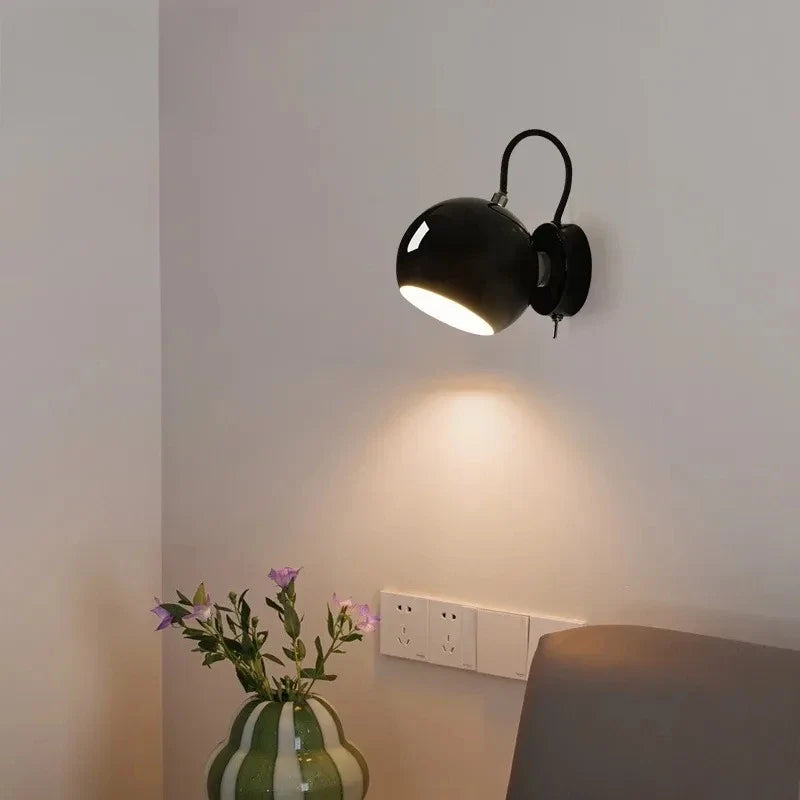 Nordic Adjustable Dome Wall Lamp – Rotatable Space-Saving Bedside Sconce in Grey, White or Black for Reading & Hallway