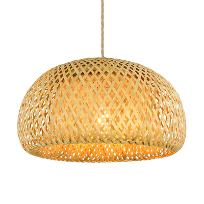 Handwoven Natural Bamboo & Rattan Pendant Light – Boho Woven Hanging Lamp Shade for Dining Room, Living Room & Bedroom