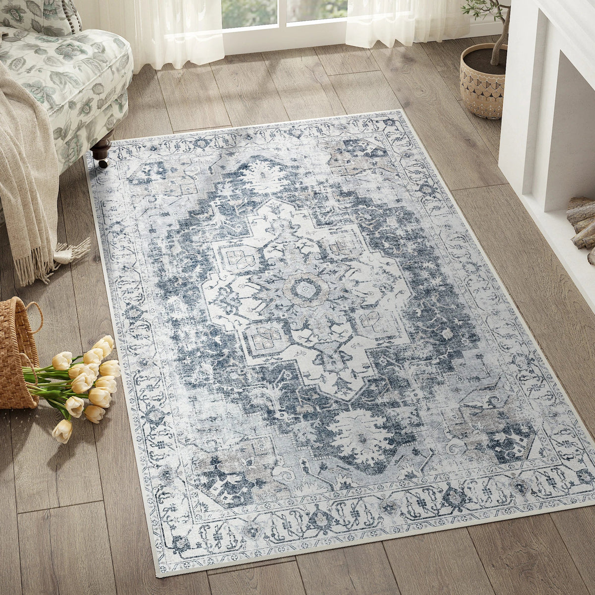Heritage Medallion Oriental Area Rug – Foldable Non-Slip Vintage Carpet, Hallway Runner & Living Room Rug in 4 Sizes