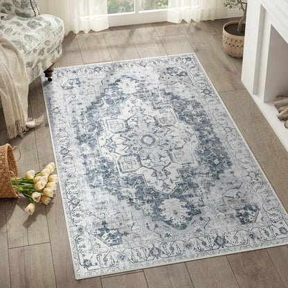 Heritage Medallion Oriental Area Rug – Foldable Non-Slip Vintage Carpet, Hallway Runner & Living Room Rug in 4 Sizes