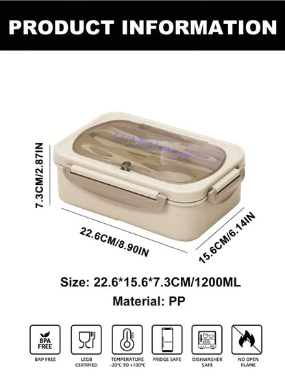 MealMate 1200ml Bento Lunch Box with Utensils – 4-Compartment Leak-Proof Silicone Seal Food Container for Work & School