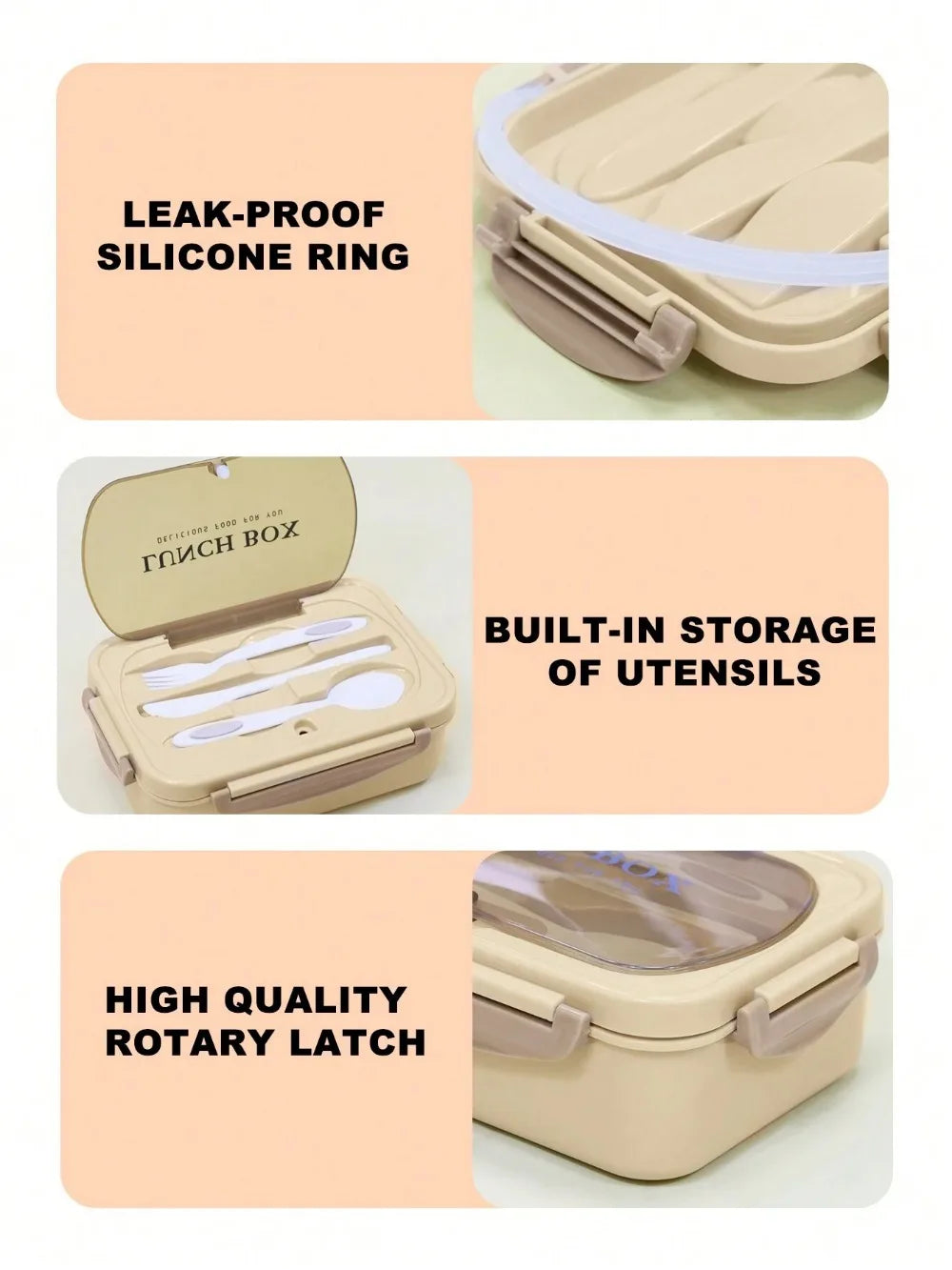 MealMate 1200ml Bento Lunch Box with Utensils – 4-Compartment Leak-Proof Silicone Seal Food Container for Work & School