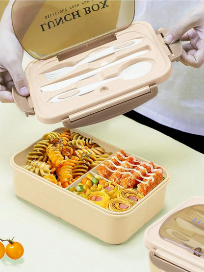 MealMate 1200ml Bento Lunch Box with Utensils – 4-Compartment Leak-Proof Silicone Seal Food Container for Work & School