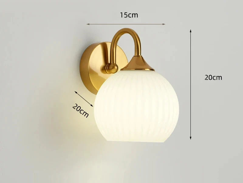 Quashion Modern Ribbed Glass Globe Wall Lamp – Polished Chrome or Brass Minimalist Wall Sconce for Bathroom, Bedroom & Hallway