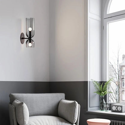 Nordic Smoked Glass Tube Wall Lamp – Modern Up & Down Cylinder Wall Sconce for Hallway, Bedroom & Living Room