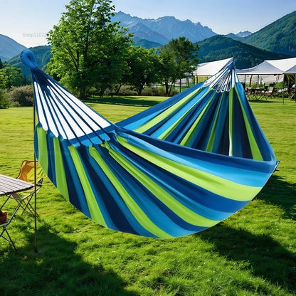 Striped Canvas Double Hammock – Soft Cotton Swing Bed for 2, 200 kg Capacity, Indoor & Outdoor Camping, Backyard & Patio