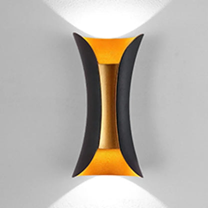 Modern Black & Gold Up & Down LED Wall Light – Waterproof Curved Indoor Outdoor Wall Sconce for Porch, Hallway & Living Room
