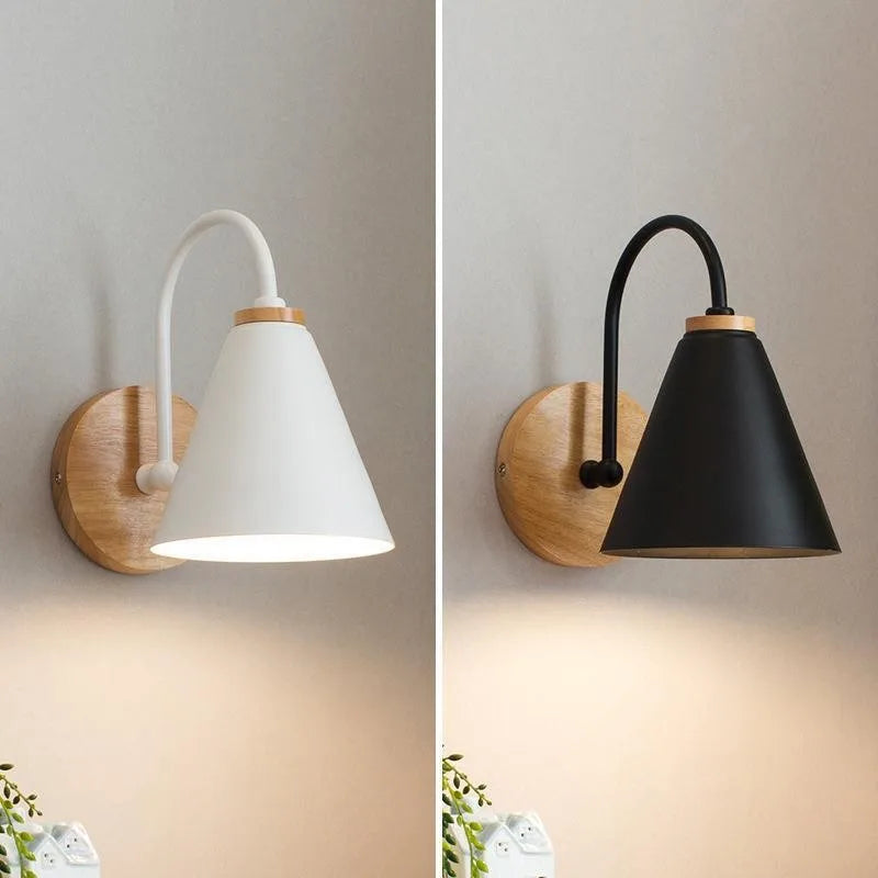 Nordic Beam Wood & Iron Wall Sconce – Scandinavian Focused Light Wall Lamp in Black or White for Bedroom, Hallway & Cafe